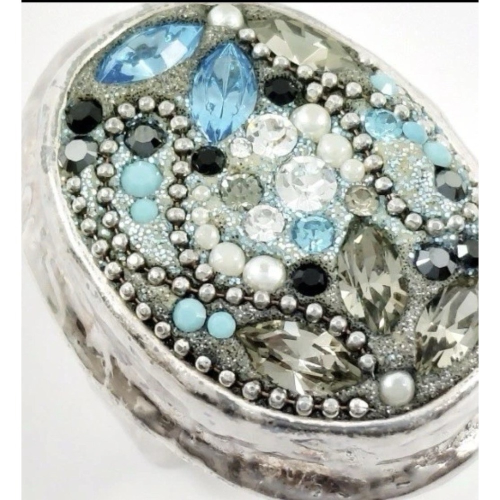 Orit Orit Schatzman 925 Silver Mixed Media Rhinestone Table Ring Size 7.5